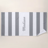 Cute Gray and White Stripes Personalized Strandlaken (Voorkant)