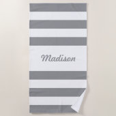 Cute Gray and White Stripes Personalized Strandlaken (Voorkant)
