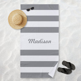 Cute Gray and White Stripes Personalized Strandlaken
