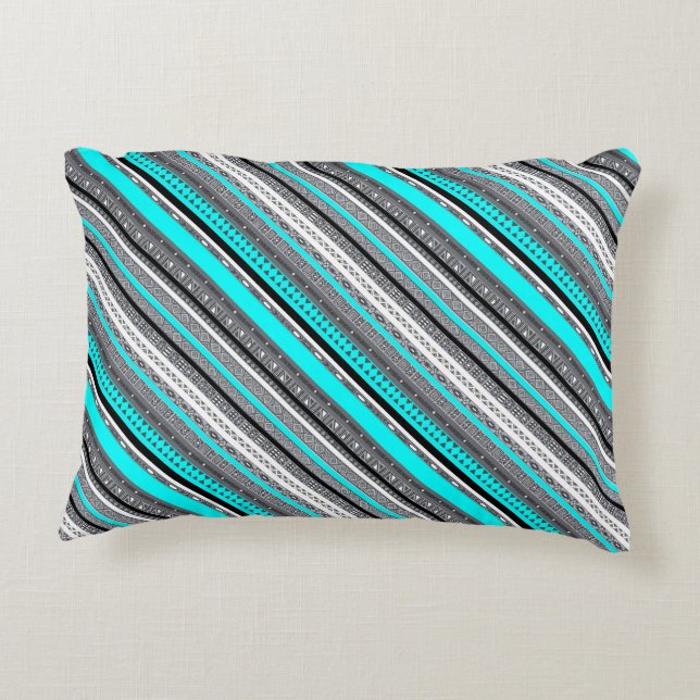 Cute gray aqua aztec patronen decoratief kussen (Achterkant)