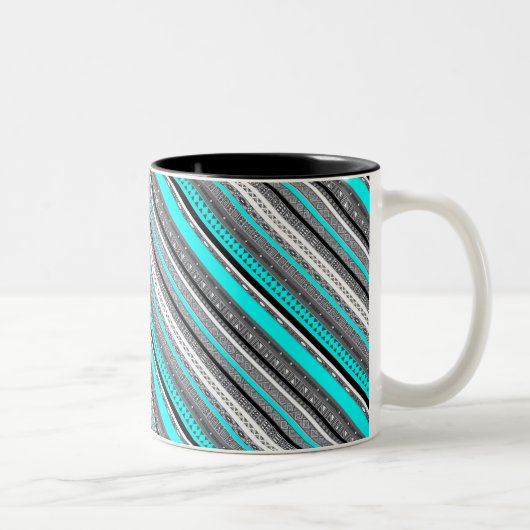 Cute gray aqua aztec patronen tweekleurige koffiemok (Rechts)