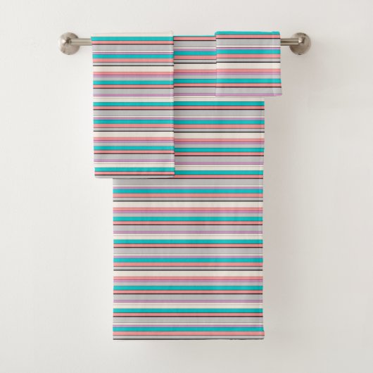 Cute gray aqua strepen bad handdoek (Insitu)