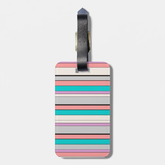 Cute gray aqua strepen bagagelabel (Achterkant verticaal)