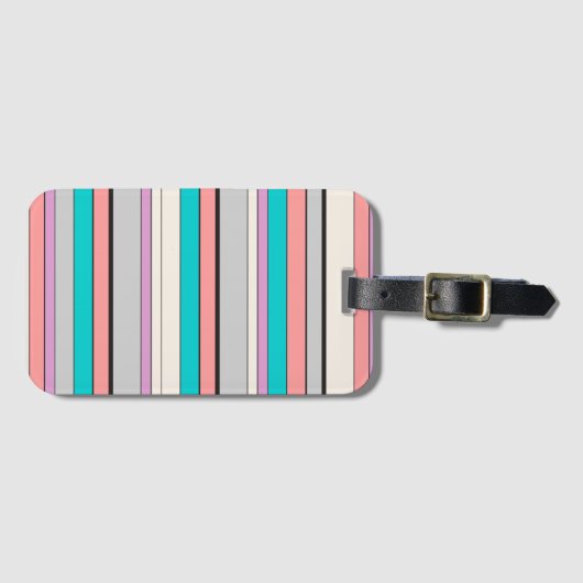 Cute gray aqua strepen bagagelabel (Voorkant (horizontaal))