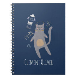 Cute Gray Astronaut Cat Custom Name Notitieboek