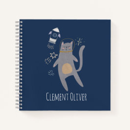 Cute Gray Astronaut Cat Custom Name Notitieboek