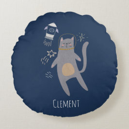 Cute Gray Astronaut Cat Custom Name Rond Kussen