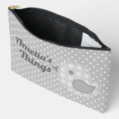 Cute Gray Baby Bird and Polka Dot Personalized Etui (Open)