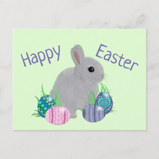 Cute Gray Baby Bunny Rabbit Easter Holiday Briefkaart (Voorkant)