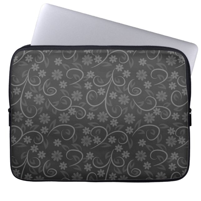 Cute gray bloemen patroon werpen kussen laptop sleeve (Voorkant)
