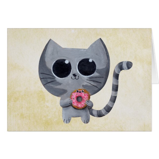 Cute Gray Cat en Donut (Voorkant Horizontaal)