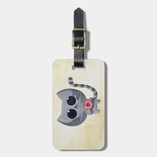 Cute Gray Cat en Donut Bagagelabel (Voorkant verticaal)