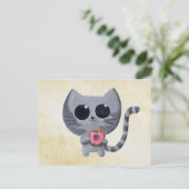 Cute Gray Cat en Donut Briefkaart (Staand voorkant)
