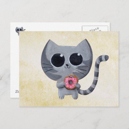 Cute Gray Cat en Donut Briefkaart (Voorkant / Achterkant)