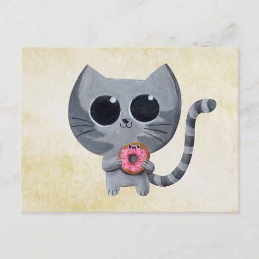Cute Gray Cat en Donut Briefkaart (Voorkant)