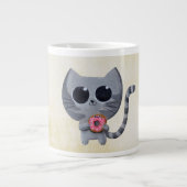 Cute Gray Cat en Donut Grote Koffiekop (Voorkant)
