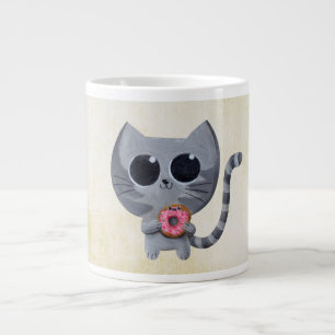 Cute Gray Cat en Donut Grote Koffiekop