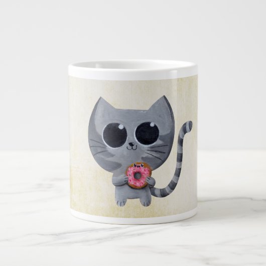 Cute Gray Cat en Donut Grote Koffiekop (Voorkant)