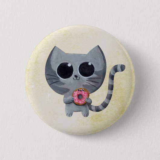 Cute Gray Cat en Donut Ronde Button 5,7 Cm (Voorkant)