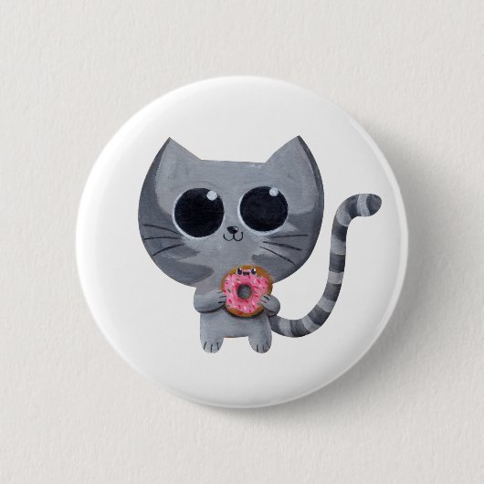 Cute Gray Cat en Donut Ronde Button 5,7 Cm (Voorkant)