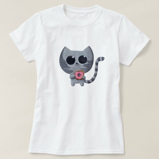 Cute Gray Cat en Donut T-shirt (Design voorkant)