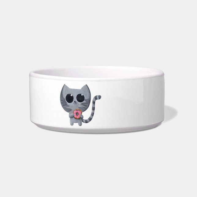 Cute Gray Cat en Donut Voerbakje (Voorkant)