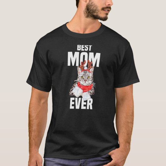Cute gray cat met rendierkostuum Beste mam ooit T-shirt (Voorkant)