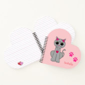 Cute Gray Cat & Name Calligraphy on Pink Notitieboek (Binnen)