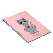 Cute Gray Cat & Name Calligraphy on Pink Notitieboek (Rechterzijde)