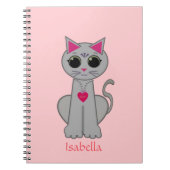 Cute Gray Cat & Name Calligraphy on Pink Notitieboek (Voorkant)