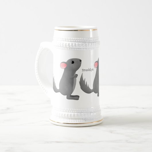 Cute gray chinchilla cartoon illustratie bierpul (Voorkant links)