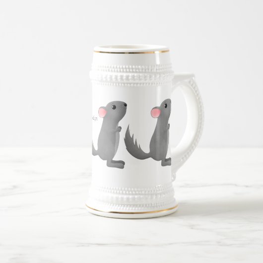 Cute gray chinchilla cartoon illustratie bierpul (Voorkant rechts)