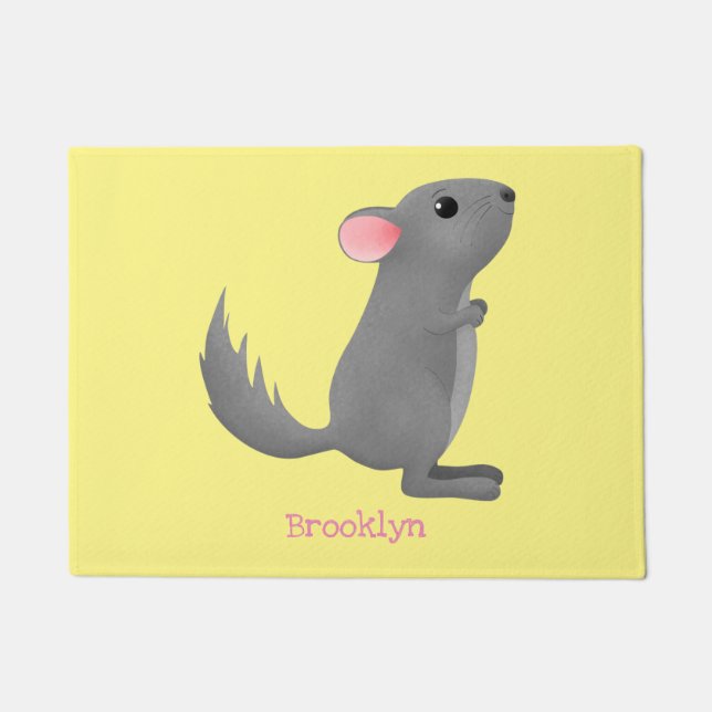 Cute gray chinchilla cartoon illustratie deurmat (Voorkant)