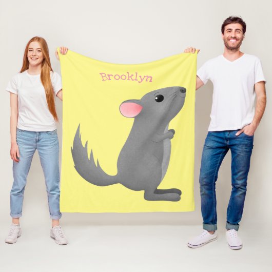 Cute gray chinchilla cartoon illustratie fleece deken (In situ)