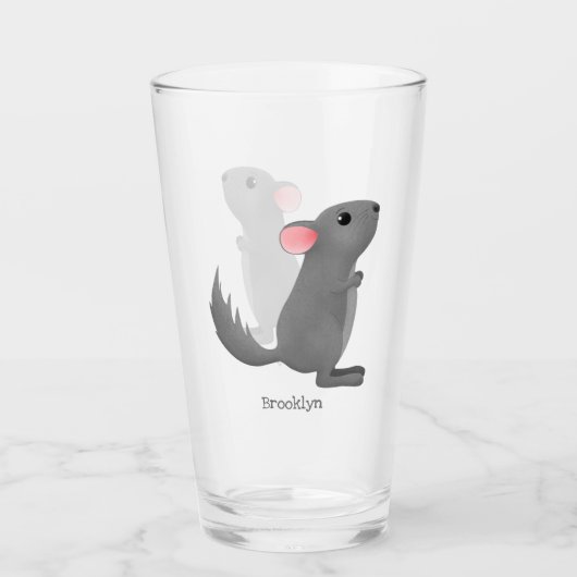 Cute gray chinchilla cartoon illustratie glas (Voorkant)