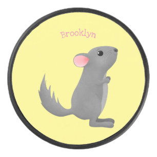 Cute gray chinchilla cartoon illustratie hockey puck
