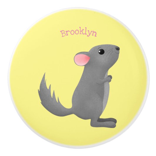 Cute gray chinchilla cartoon illustratie keramische knop (Voorkant)