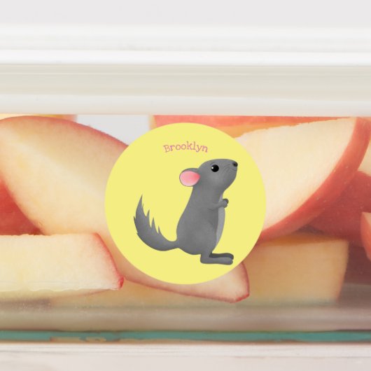Cute gray chinchilla cartoon illustratie labels (Aangebracht)