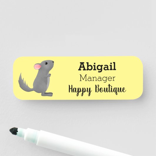 Cute gray chinchilla cartoon illustratie naamplaatje (In situ)