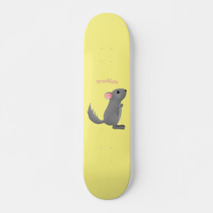Cute gray chinchilla cartoon illustratie persoonlijk skateboard