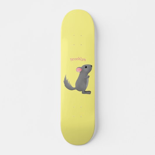 Cute gray chinchilla cartoon illustratie persoonlijk skateboard (Voorkant)
