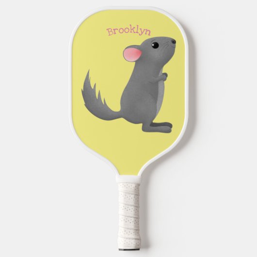 Cute gray chinchilla cartoon illustratie pickleball paddle (Voorkant)