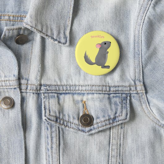 Cute gray chinchilla cartoon illustratie ronde button 5,7 cm (In situ)