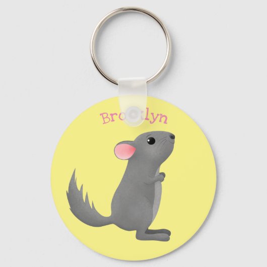 Cute gray chinchilla cartoon illustratie sleutelhanger (Voorkant)
