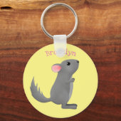 Cute gray chinchilla cartoon illustratie sleutelhanger (Voorkant)