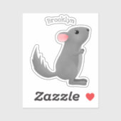 Cute gray chinchilla cartoon illustratie sticker (Vel)