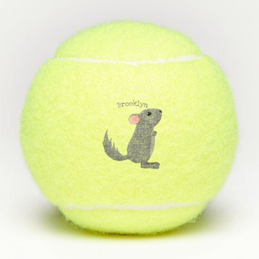 Cute gray chinchilla cartoon illustratie tennisballen (Voorkant)