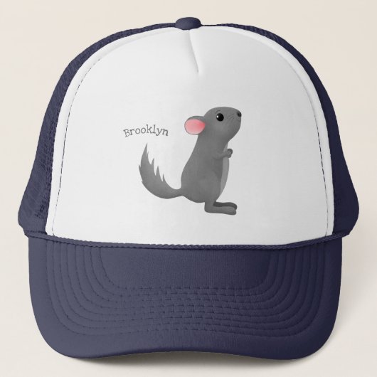 Cute gray chinchilla cartoon illustratie trucker pet (Voorkant)