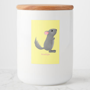 Cute gray chinchilla cartoon illustratie voedselcontainer etiket