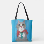 Cute Gray Coffee Cat Painting Folk Art Fun Tote Bag (Achterkant)
